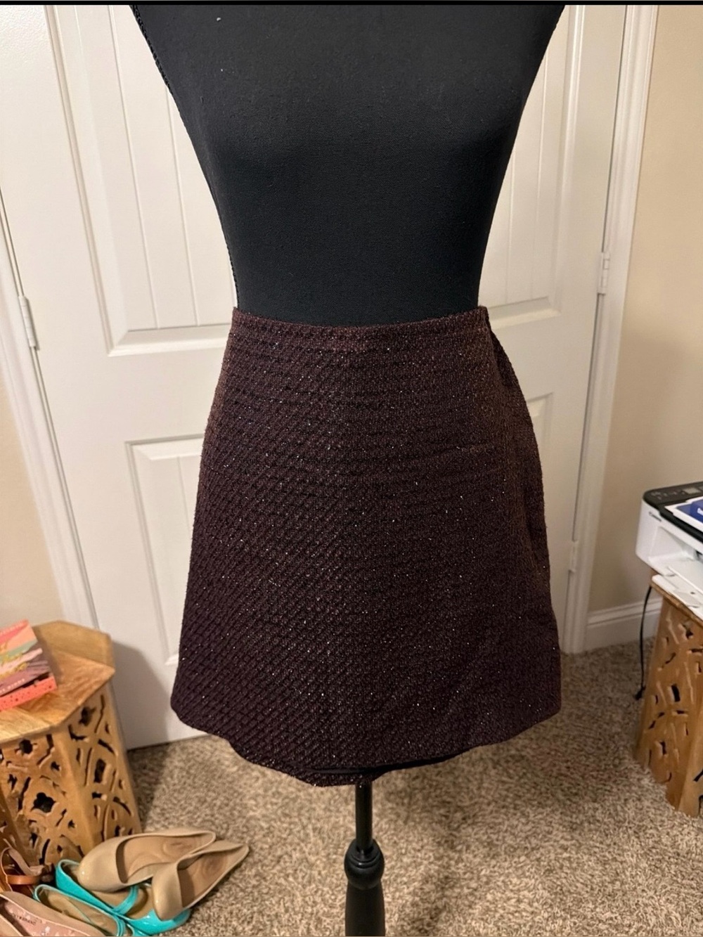 Calvin Klein Dark Brown Textured Mini Skirt